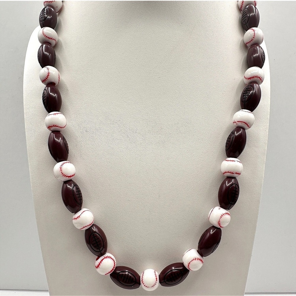 Vintage 90s Football Beaded Necklace Chunky Statement Women's‎ Classic Jewelry